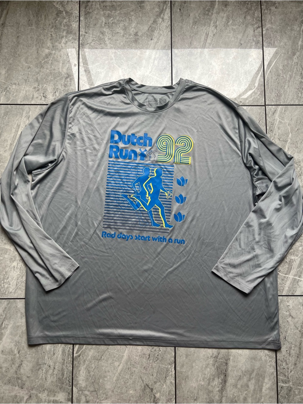 Dutch Bros Coffee Dutch Run 92 Gray Long Sleeve Performance Shirt Mens 5XL
